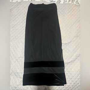Elegant Long Black Women's Skirt Sheer and Velvet Accents